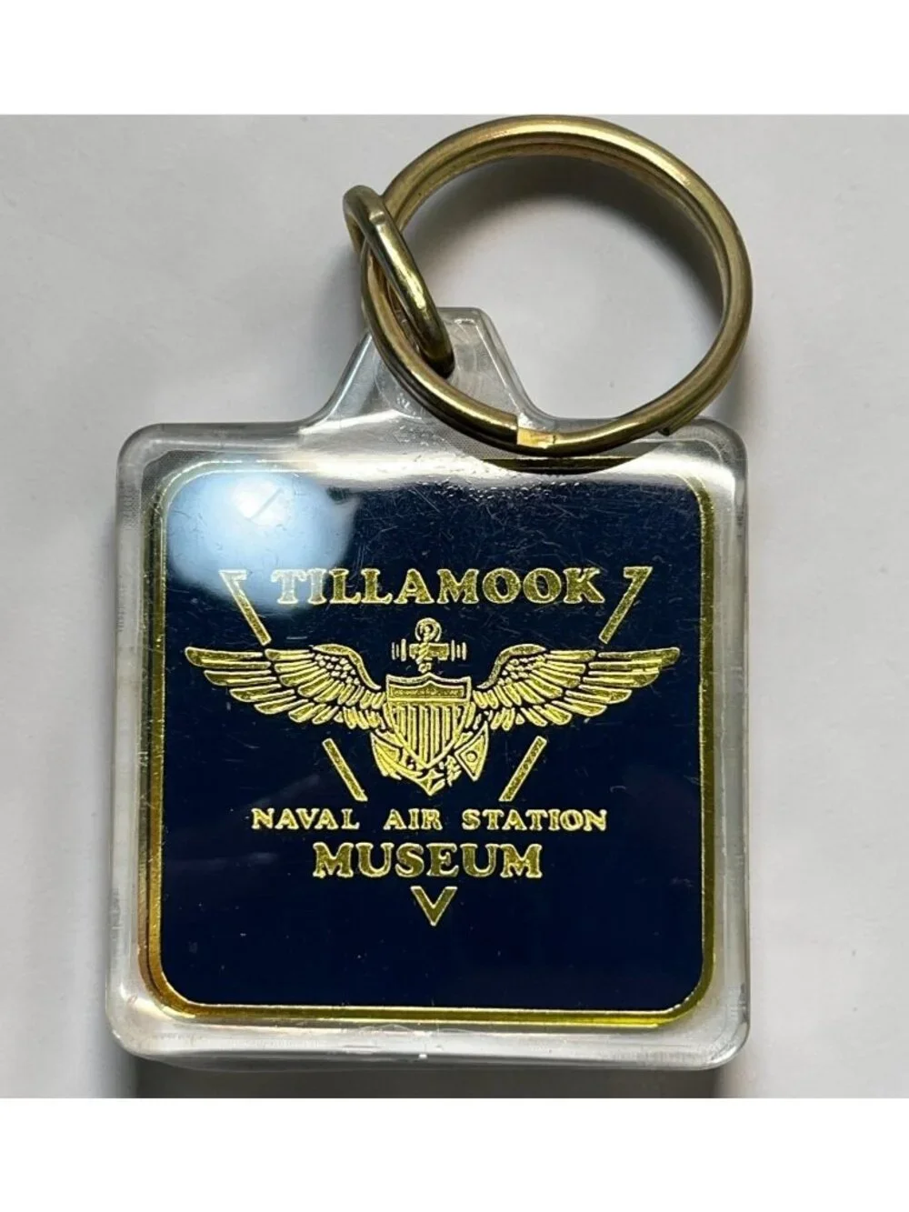 Tillamook Naval Air Station Museum Keychain Vintage Gold Logo Oregon Souvenir